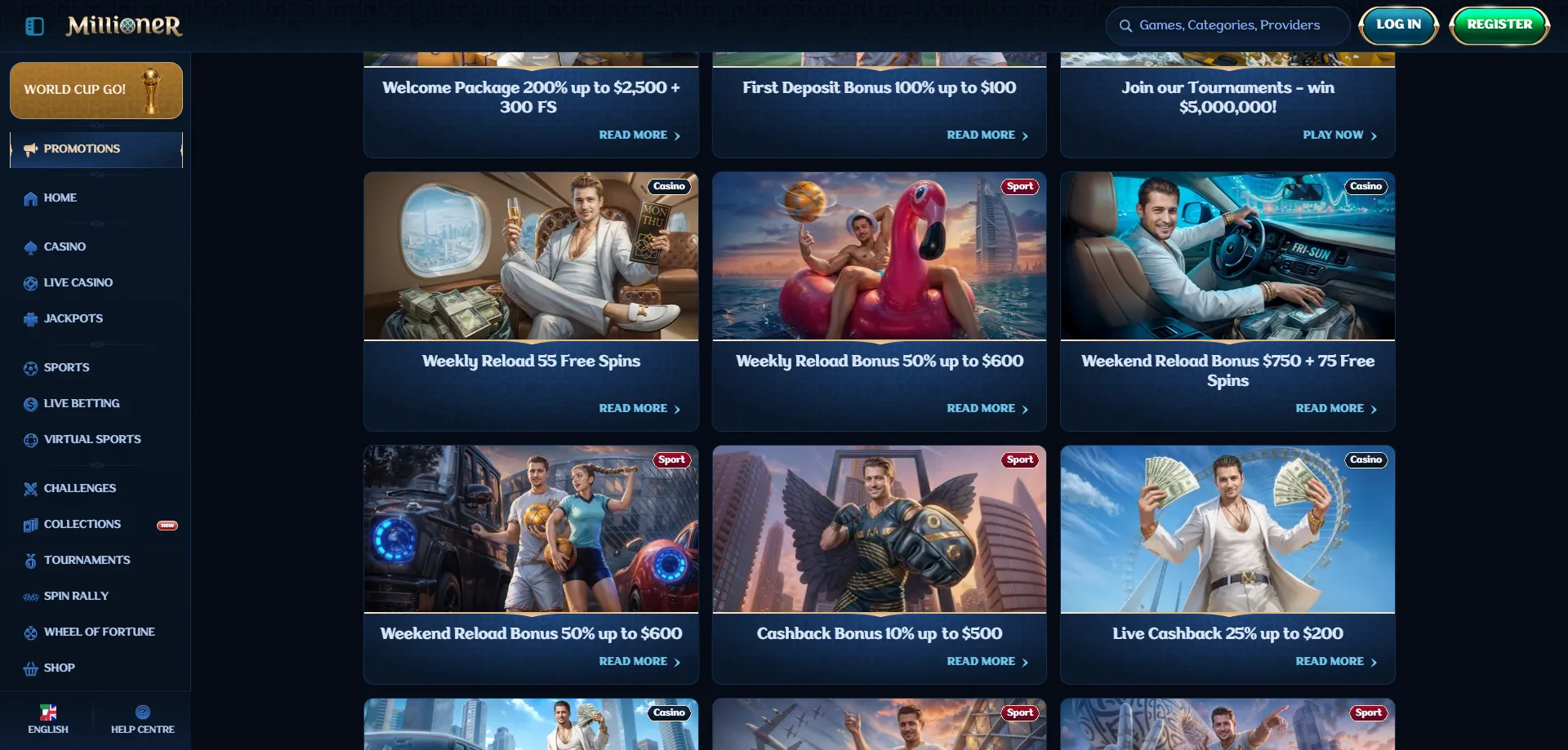 Millioner Casino bonus di benvenuto fino a &euro;500 e giri gratis